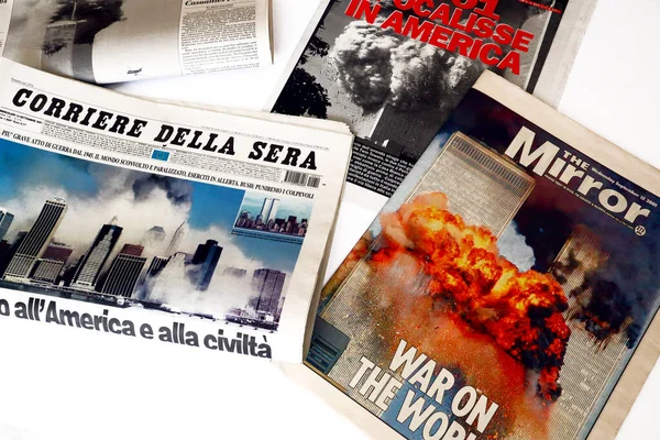 stock image New York, USA  September 2001: International Newspapers headlines about 9-11 2001 attack