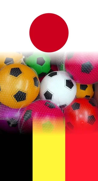 Бельгім Японійські Прапори Яскравими Футбольними Ячами — стокове фото