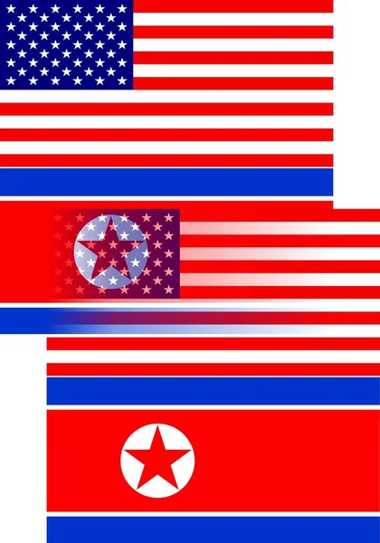 Förenta Staterna Och Nordkorea Flaggor Begreppet Politiska Förbindelser Mellan Två — Stockfoto