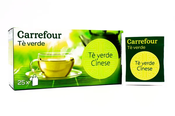 Pescara Talya Nisan 2020 Carrefours Çin Yeşil Çayı Carrefour Süpermarket — Stok fotoğraf
