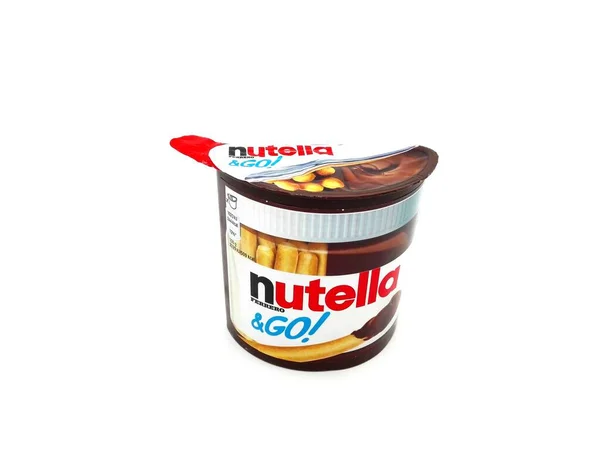 Nutella Hazelnut Sebar Dan Breadsticks Diproduksi Italia Oleh Ferrero — Stok Foto