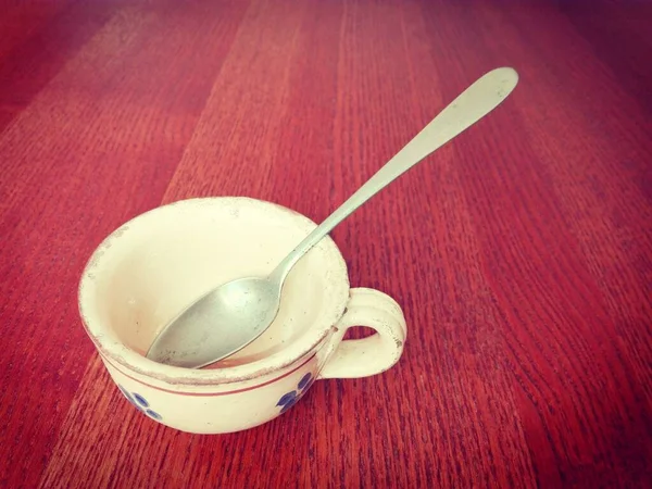 Nikel Gümüş Kahve Kaşıklı Orijinal Antika Kahve Fincanı — Stok fotoğraf