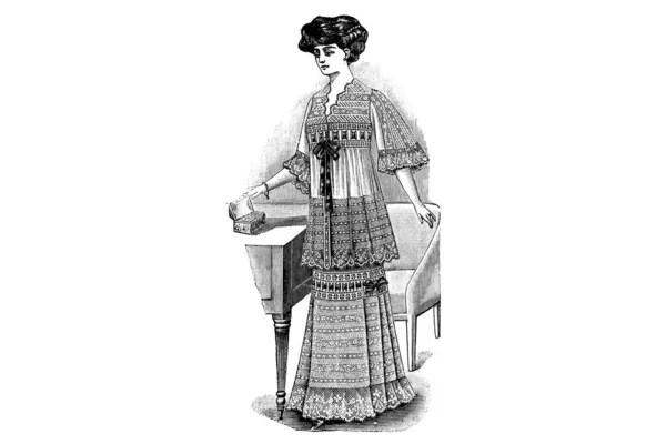 Jeune Femme Vêtue Sur Fond Blanc Illustration Mode Croquis Crayon — Photo