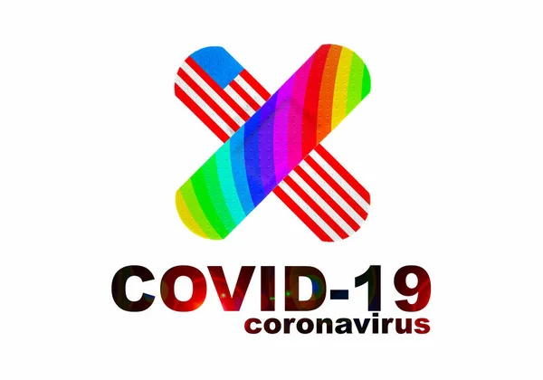 美国的Coronavirus Covid 用美国国旗在粘贴绷带上的图例 — 图库照片