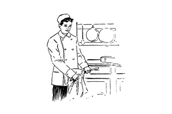 Kuchař Kloboukem Vousy Bílém Pozadí Vektorové Ilustrace — Stock fotografie