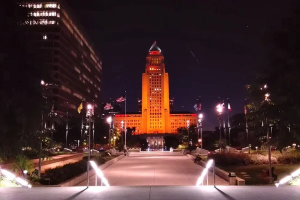 Los Angeles Kalifornien Maj 2019 Utsikt Över Stadshuset Natten Från — Stockfoto