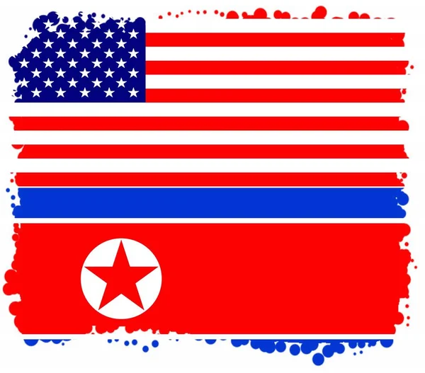 Σημαίες Ηνωμένων Πολιτειών Της Αμερικής Και Βόρειας Κορέας Έννοια Των — Φωτογραφία Αρχείου