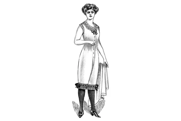 Jonge Vrouw Een Kleren Een Witte Achtergrond Mode Illustratie Potlood — Stockfoto
