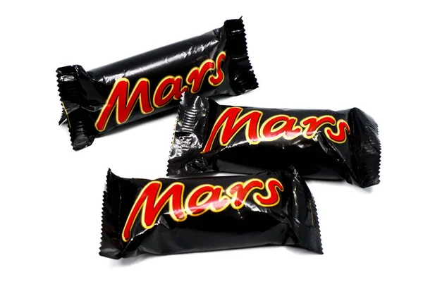 2021 Mars 초콜릿바가 배경에 화성은 우리가 화성의 브랜드입니다 — 스톡 사진