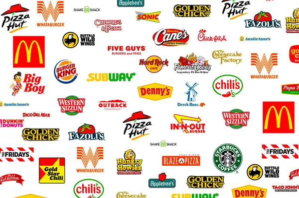 Eine Logotypensammlung Bekannter Weltweiter Top Unternehmen Von Fast Food Restaurants — Stockfoto