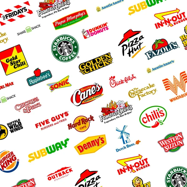 世界知名快餐店顶级公司的标志系列 — 图库照片