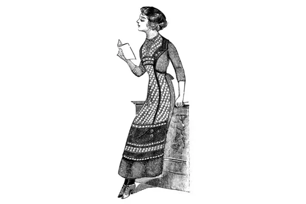 Junge Frau Einem Kleid Auf Weißem Hintergrund Modeillustration Bleistiftzeichnung — Stockfoto