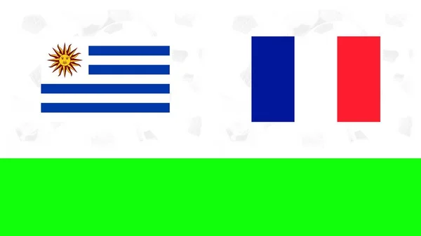 Bandiere Uruguay Francia Palloni Calcio Bianchi Sfondo Dello Schermo Verde — Foto Stock