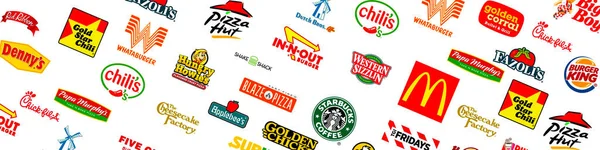 Logotyp Kolekce Známých Světových Špičkových Firem Fast Food Restaurací — Stock fotografie