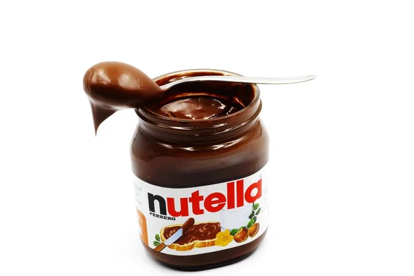Nutella Edény Mogyorószórás Ferrerotella Mogyoró Által Termelt Kakaóval — Stock Fotó