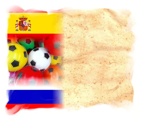 Прапори Росії Іспанії Яскравими Футбольними Ячами — стокове фото