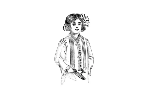 Retrato Menina Fundo Branco Ilustração Lápis — Fotografia de Stock