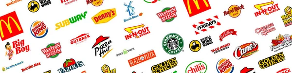 Una Colección Logotipos Conocidas Empresas Líderes Mundiales Restaurantes Comida Rápida — Foto de Stock