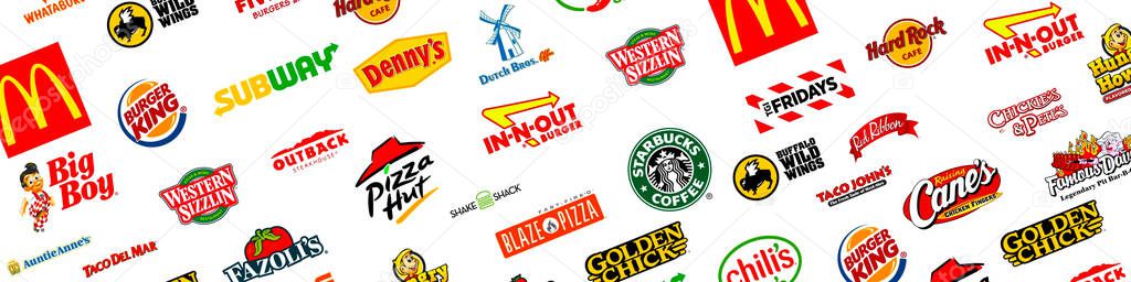 A logotype collection of well-known world top companies of fast food restaurants