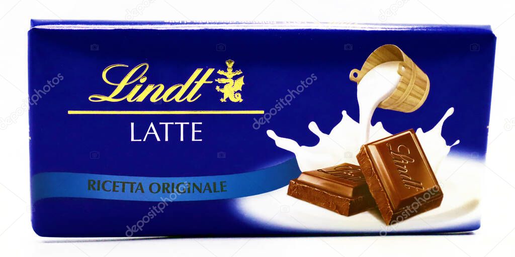 Rome, Italy  October 30, 2021: LINDT Chocolate Bar manufactured in Switzerland by Lindt and Sprungli AG