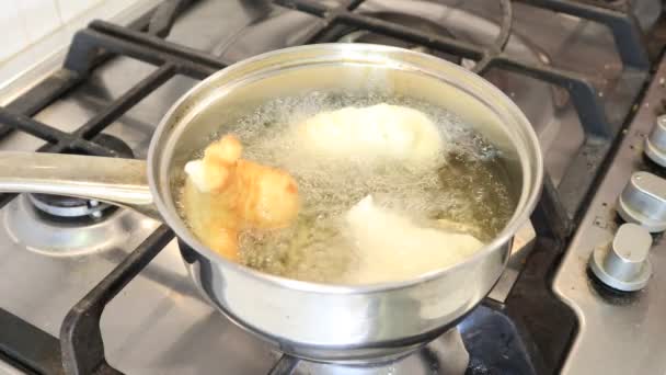 Sfinci Traditional Sicilian Italian Fried Doughnuts While Frying Vegetable Oil — Stock Video