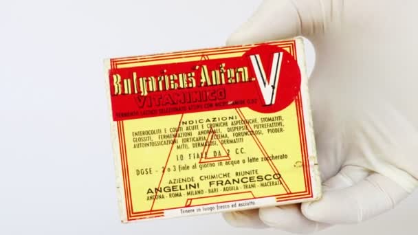 Rom Italien Februar 2022 Jahrgang 1952 Lactobacillus Bulgaricus Anfera Milchsäurebakterien — Stockvideo