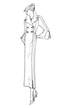 Eski moda giysiler içinde kadın resmi, moda çizimi. 