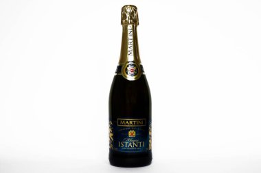 Roma, İtalya 4 Aralık 2021: Magici Istanti MARTINI İtalyan Brut Wine Spumante. Martini-Rossi S.P.A tarafından İtalya 'da yapıldı..