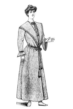 Eski moda giysiler içinde kadın resmi, moda çizimi. 