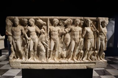 Agrigento, Sicilya (İtalya): San Gerlando Katedrali 'nin içindeki mermer lahitin ayrıntılı görünümü