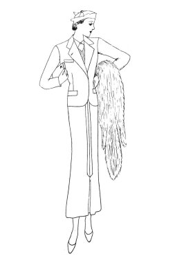 Eski moda giysiler içinde kadın resmi, moda çizimi. 