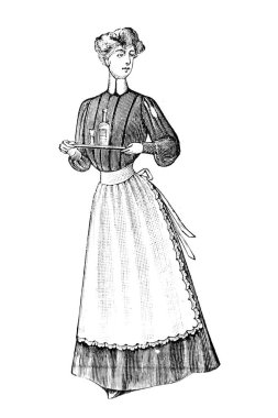 Eski moda giysiler içinde kadın resmi, moda çizimi. 