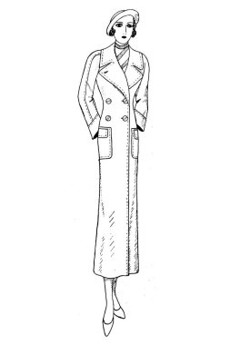 Eski moda giysiler içinde kadın resmi, moda çizimi. 