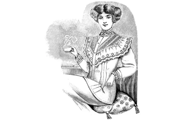 白い背景の服を着た若い女性 ファッションイラスト鉛筆スケッチ — ストック写真