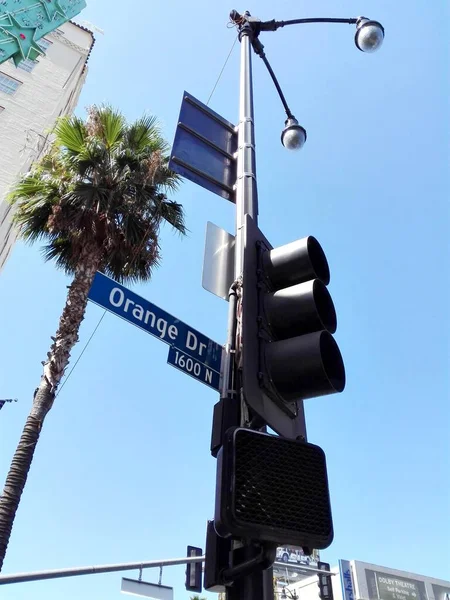 Hollywood Los Angeles Califórnia Setembro 2018 Orange Drive Sinal Direção — Fotografia de Stock