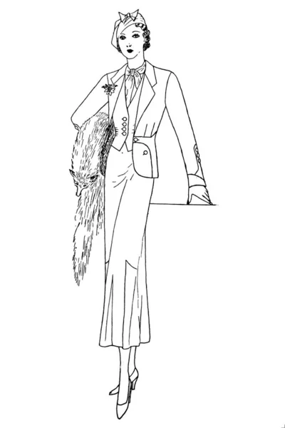 Ручной Эскиз Женщины Винтажной Одежде Модная Иллюстрация — стоковое фото