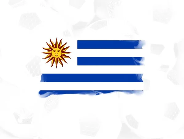 Beyaz Futbol Toplarının Arka Planında Yumuşak Kenarlı Uruguay Bayrağı — Stok fotoğraf