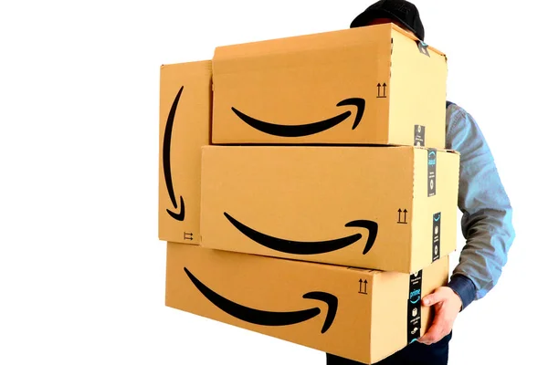 Los Angeles Usa February 2021 Amazon Shipping Cardboard Boxes Amazon — Stock Photo, Image