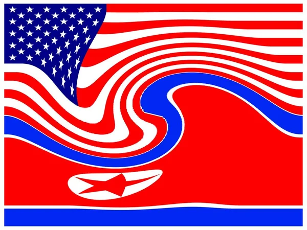 Vlajky Spojených Států Amerických Severní Koreje Koncepce Politických Vztahů Mezi — Stock fotografie