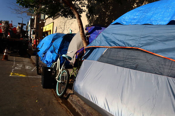 Los Angeles, California - October 11, 2019: homeless on downtown Los Angeles