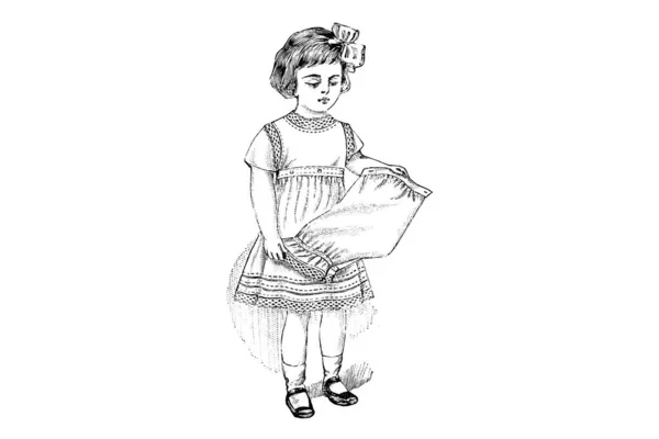 白色背景的女孩肖像 铅笔插图 — 图库照片