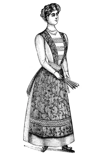 Eski Moda Giysiler Içinde Kadın Resmi Moda Çizimi — Stok fotoğraf