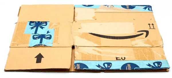 Pescara Italy August 2019 Used Amazon Shipping Package Parcel Cardboard — Stock Photo, Image
