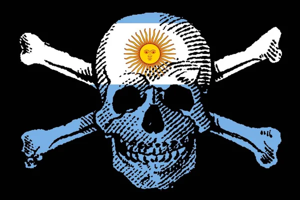 海賊スタイルSkullとアルゼンチンフラグ付きCrossbones — ストック写真