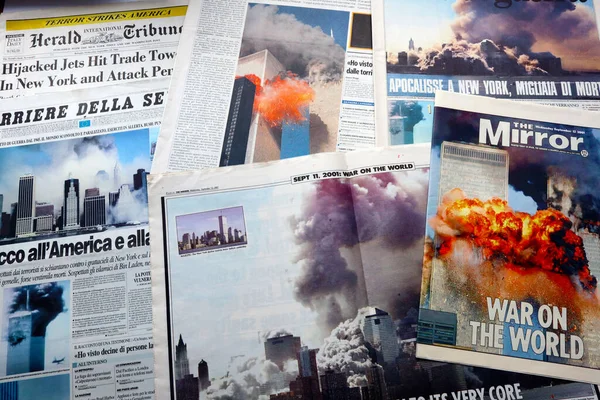 stock image New York, USA  September 2001: International Newspapers headlines about 9-11 2001 attack