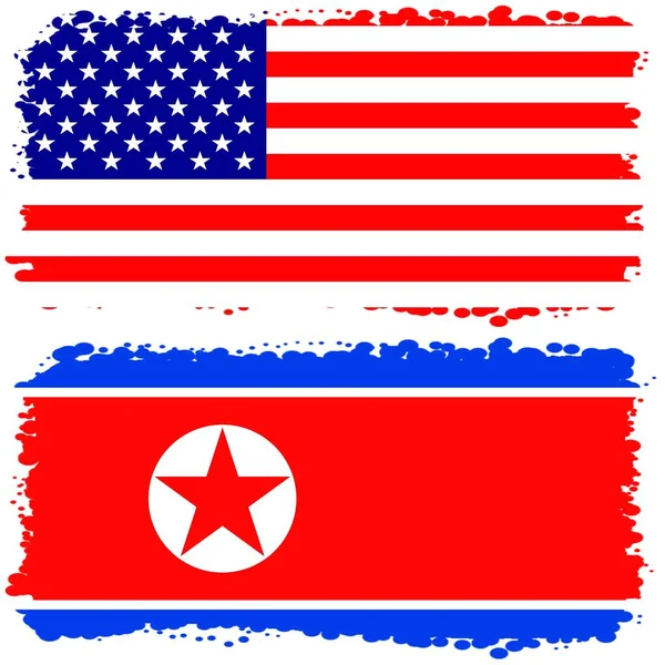Vlajky Spojených Států Amerických Severní Koreje Koncepce Politických Vztahů Mezi — Stock fotografie