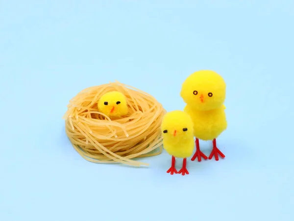 Lustige Osterküken Mit Nestnudeln — Stockfoto