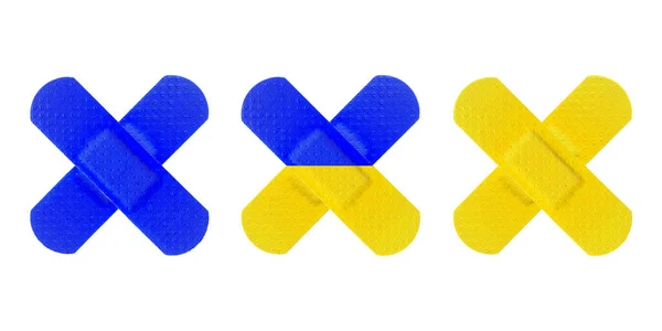 Ukraine Flagge Farbe Mit Verschiedenen Streifen Von Klebstoff Bandages Plaster — Stockfoto