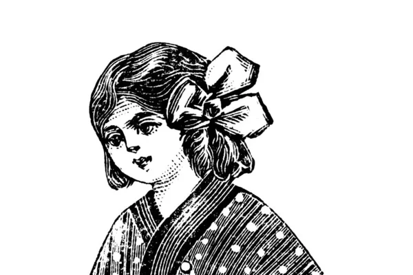 Potret Gadis Dengan Latar Belakang Putih Ilustrasi Pensil — Stok Foto