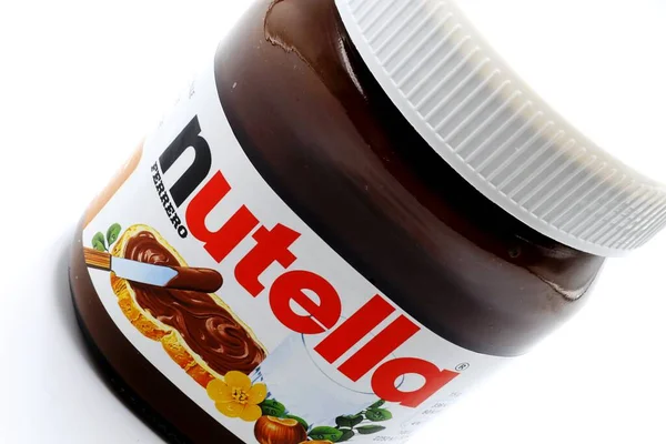 Nutella Burk Hasselnöt Spridning Med Kakao Framställd Ferrero — Stockfoto
